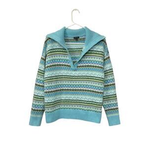 Talbots Johnny Collar Sweater Fireside Fair Isle Collared Soft Stripe Siz Medium